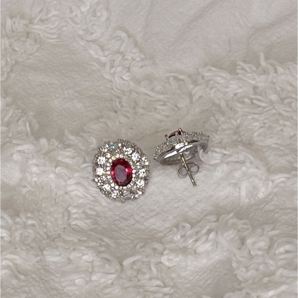 Sparkly Earrings • Garnet • Cubic Zirconia - Picture 4 of 6